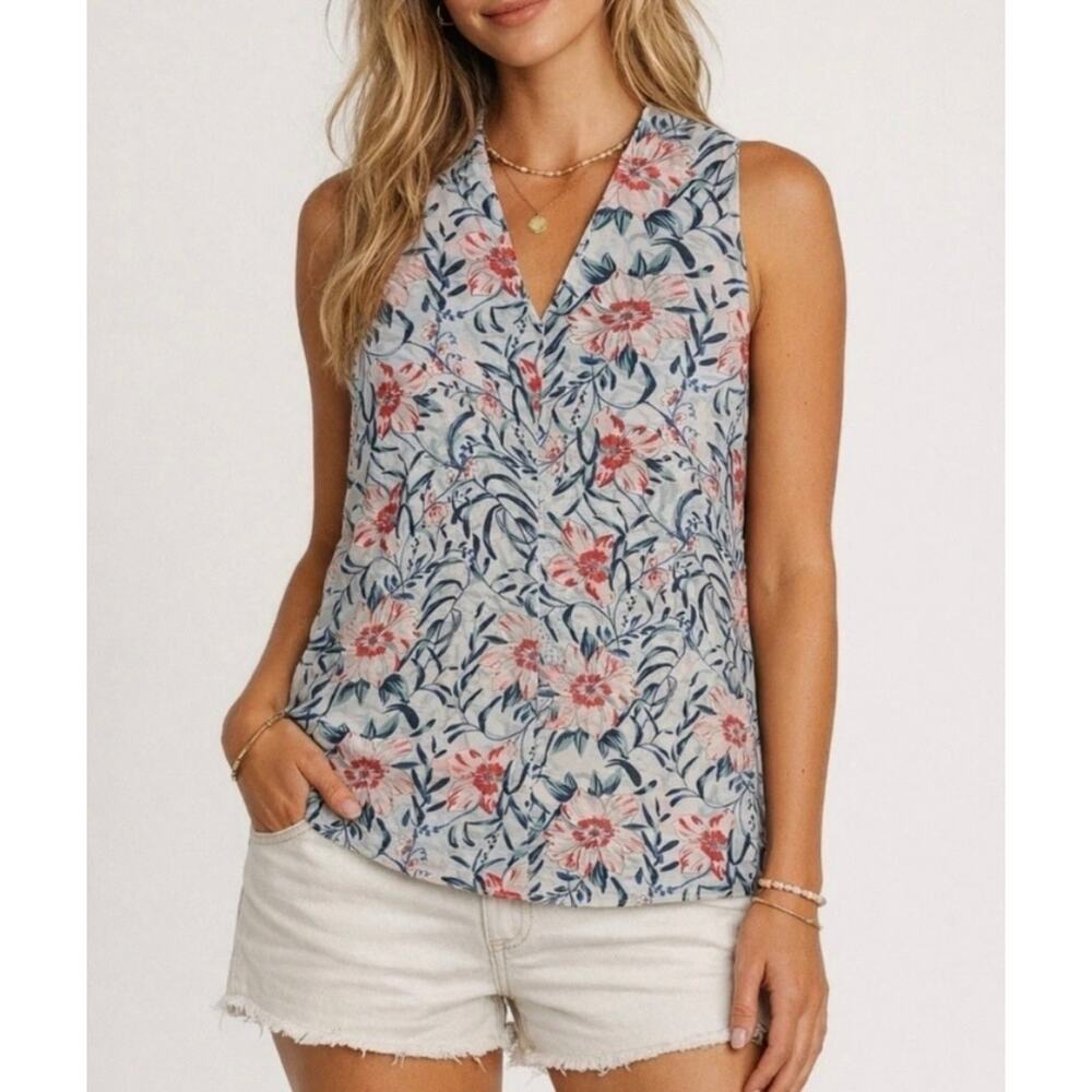 Cabi Women’s White Floral Sleeveless Casual Blouse Top Size Small